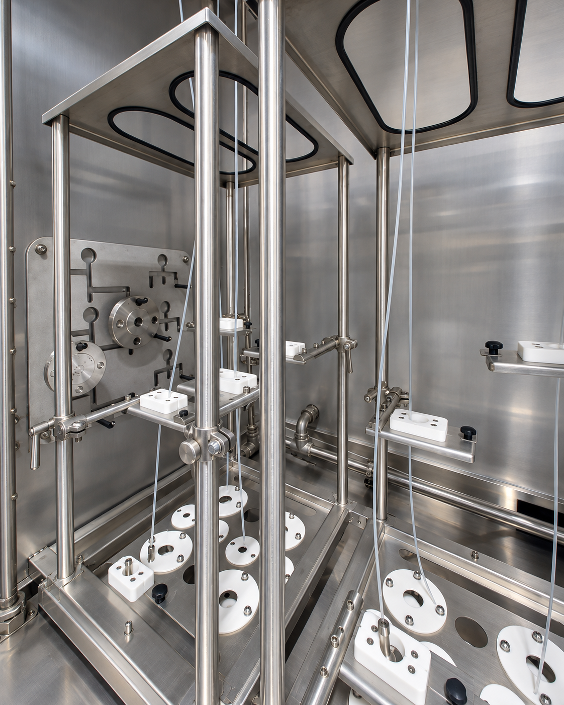 Vue détaillée de l’intérieur d’une machine de lavage industriel EVOSPRAY