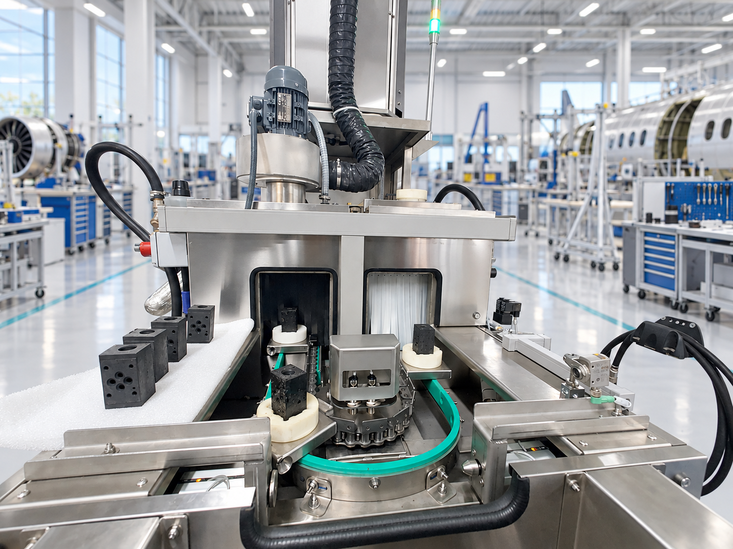 Ligne de lavage rotative dans une unité de production aéronautique